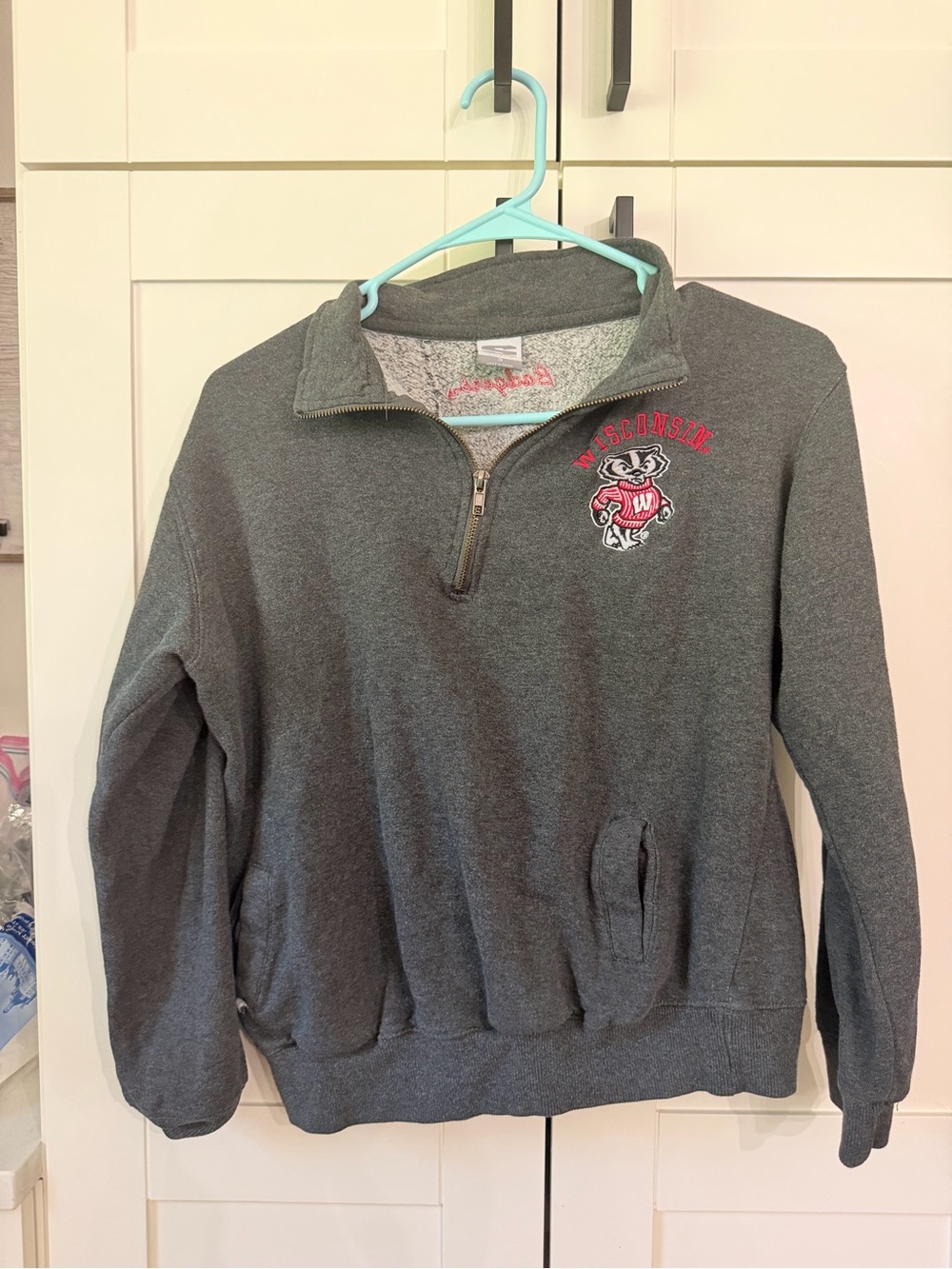 Stadium Athletics Gray Zip-Neck Wisconsin Bucky Pullover